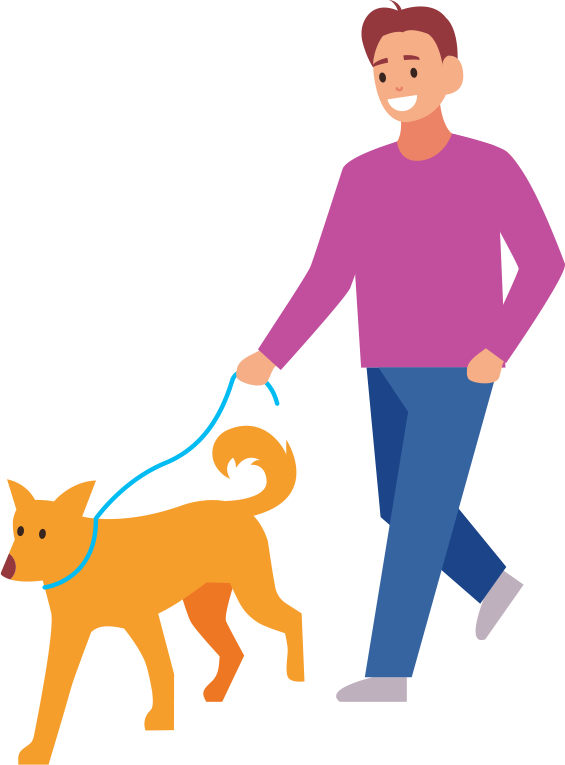 man walking dog